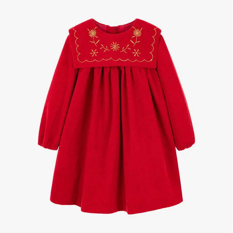 

Новинка 2022, красное платье для девочек с вышивкой, детские платья на Рождество и новый год, матросский воротник, платье для девочек на весну ...