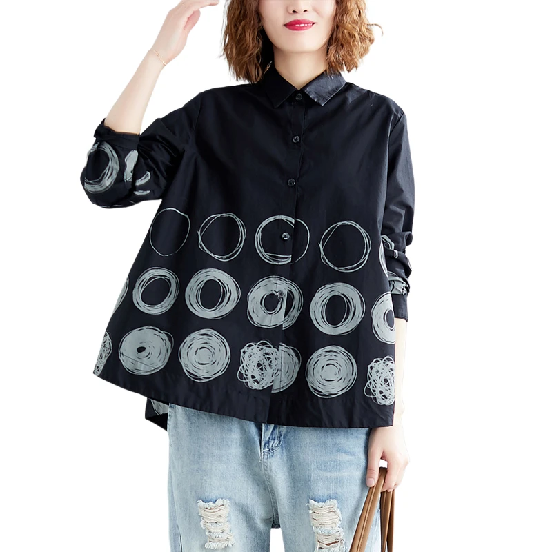 Хлопковые льняные Женские рубашки в горошек 2021 летние винтажные Свободные