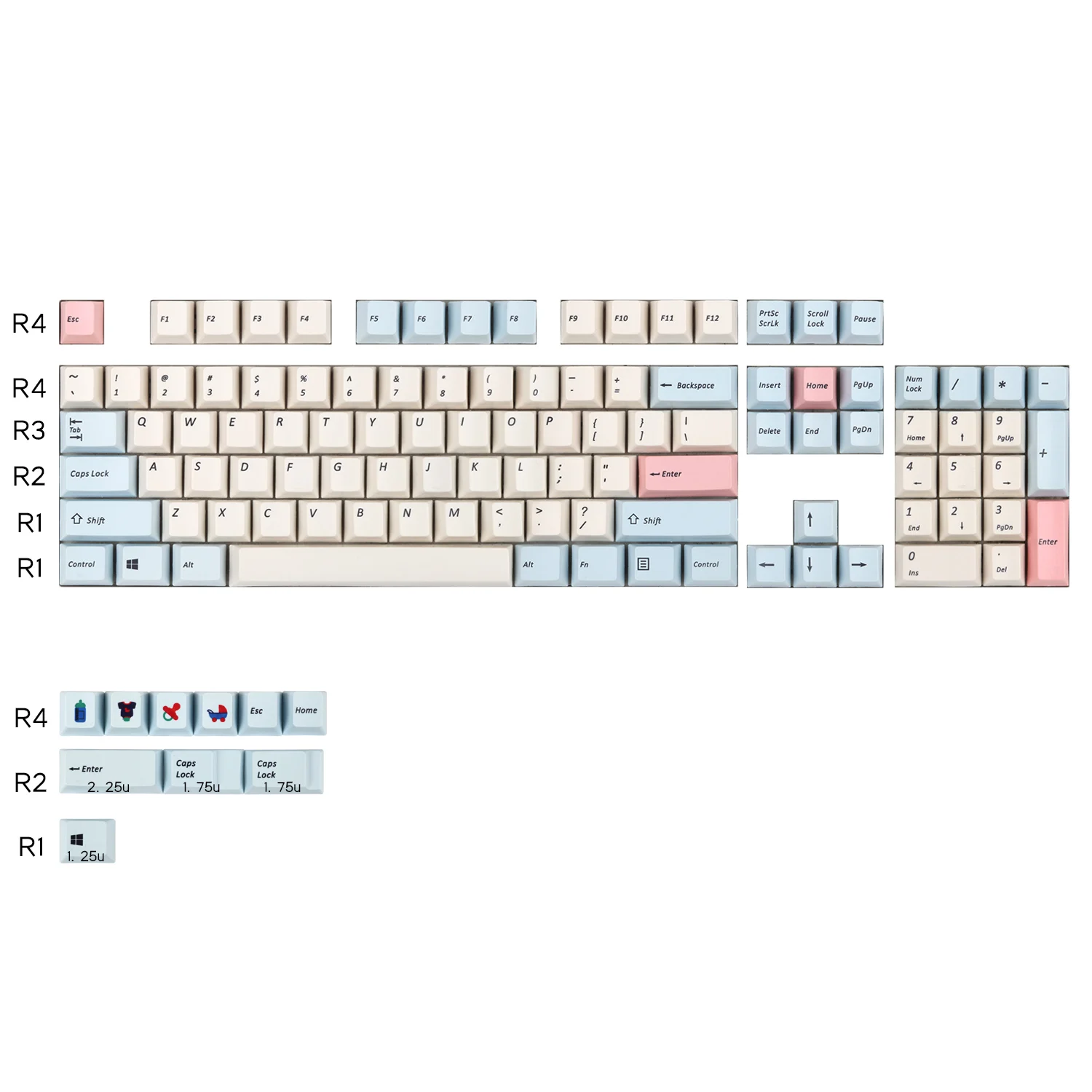Jkdk Magia Azul Bebê Chave Boné Calor Sublimação Cereja Perfil Bege Luz 104 Teclado Mecânico