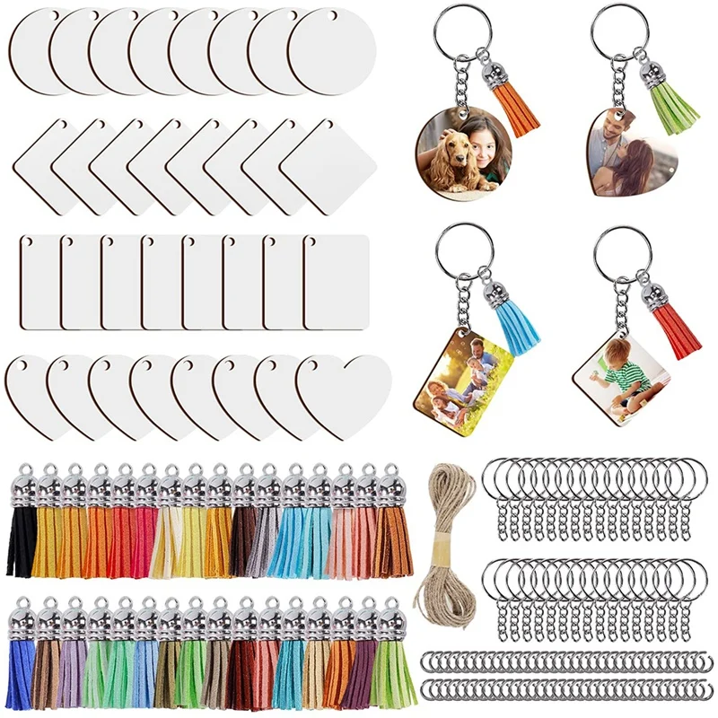 

Sublimation Keychain,With Thermal Transfer Double-Sided Sublimation Blank, Tassel and Rope, for DIY Keychain Handmade