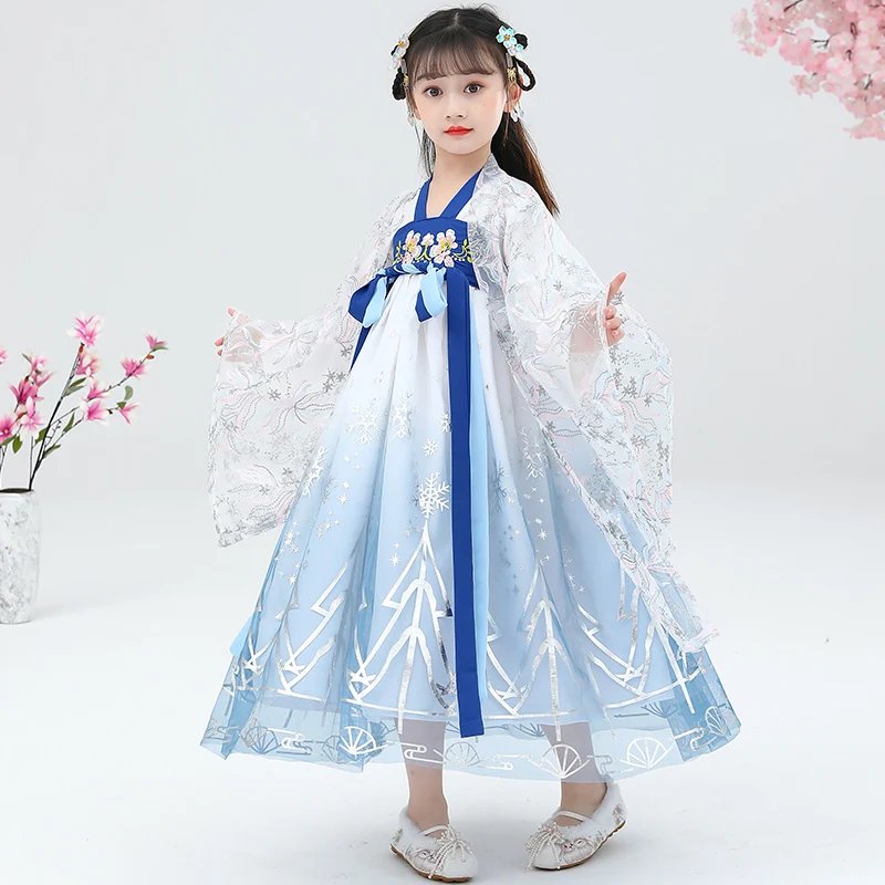 

2021 Traditional Chinese Dress For Kids Fairy Hanfu Folk Dance Outfit Festival Clothing Stage Costume Classical Dance Wear
