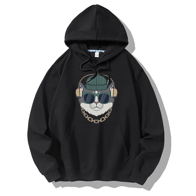 

Классные толстовки в стиле хип-хоп с принтом кота и прослушивания музыки мужские/женские повседневные толстовки с капюшоном уличная одежда...