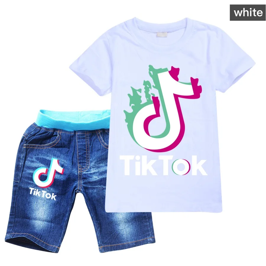 

2021 Summer Baby Boy Girl T-Shirts + Denim Shorts 2Pcs Sets Kids Clothes Sports Suit Children Clothing Kids For 2-16Years