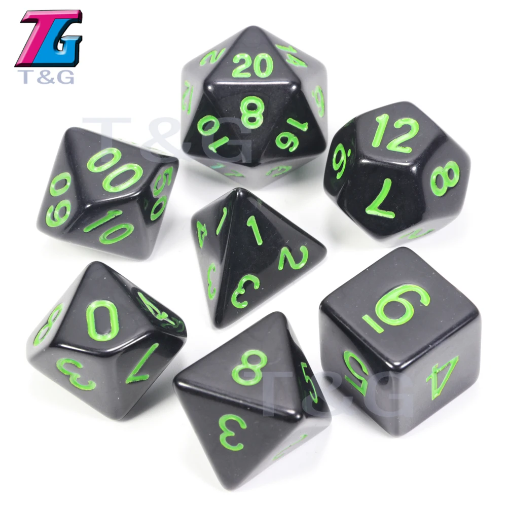 11 Black w Green Одежда высшего качества 7 шт./компл. акриловые многогранные TRPG игры для Подземелья и Драконы непрозрачные D4-D20 Multi по бокам кости Pop для игровая - Цвет: 11 Black w Green