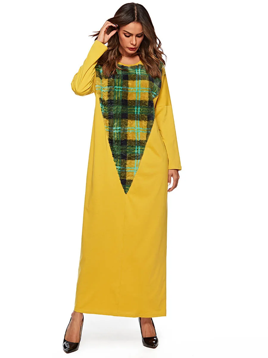 Мусульманская мусульманская одежда желтая расшитая свободная с длинным рукавом