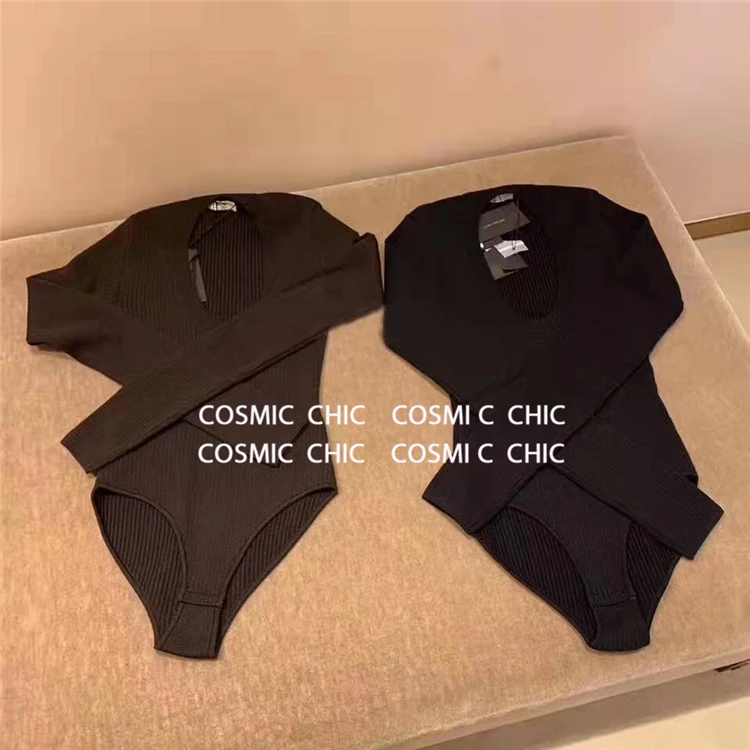 Cosmicchic Women Long Sleeve Knitted Wool Bodysuit Autumn Winter O Neck Sexy Bodycon Top Quality Party Club Solid Body