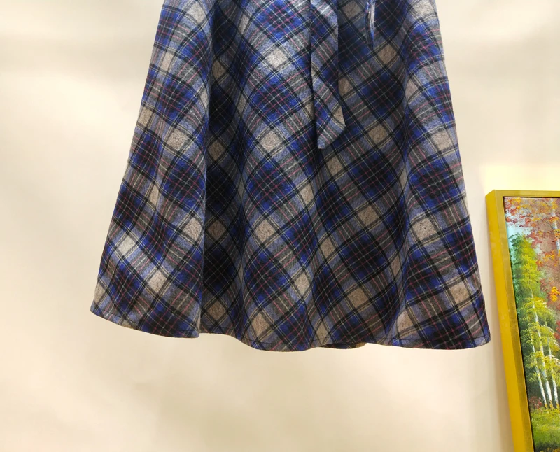 Autumn Winter High waist umbrella skirt a word skirt wild waist woolen female Flared new poncho skirt Plaid Long skirt