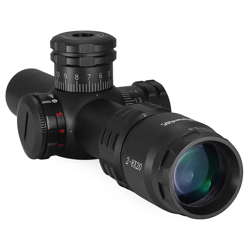 Сетчатый прицел с красной и зеленой подсветкой 2-8x20 тактический оптический