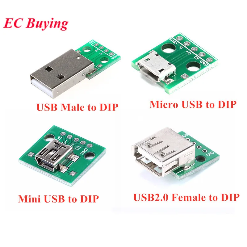 5 шт. мини/микро гнездо/штекер USB для DIP адаптера платы коннектор конвертер 4P 5P 2 54
