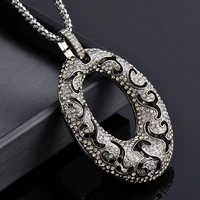 leeker vintage hollow round circle rhinestone pendant necklace for women long chain statement retro jewelry accessories zd1 xs6