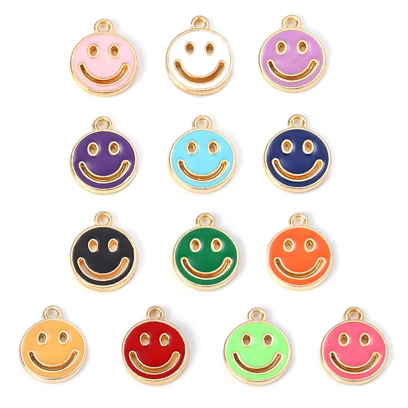 

10pcs 20x23mm Multicolor Alloy Double Face Enamel Cute Smiling Face Charms Pendant For DIY Earring Jewelry Ornament Accessories