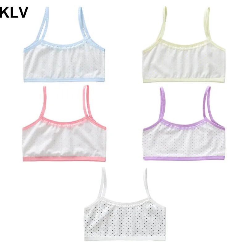 

Puberty Girls Cotton Underwear Polka Dot Printed Training Bra Lace Splicing Candy Color U-Neck Avoid Bumps Bralette