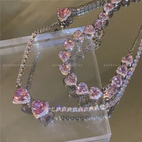 2021 new pink rhinestone core necklace pendant y2k aesthetic romantic heart necklace for woman jewelry wholesale