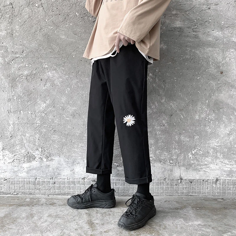 

2021 Men's Loose Casual Pants Streetwear Floral Printing Straight Pants Solid Color Fashion Trend Trousers Big Size M-5XL