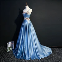spaghetti strap sleeveless floor length bridal mermaid wedding party dress blue sexy formal evening for women
