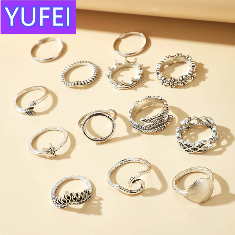 

Tocona 13pcs/sets Vintage Silver Color Geometric Ring Sets for Women Charm Wave Flowers Starfish Bohemian Jewelry Gift 14820