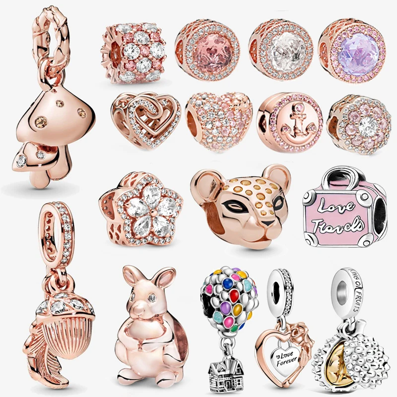 

Бусины из стерлингового серебра 925 пробы, розовые бусины, подвеска для путешествий в чемодане, подходят для оригинальных браслетов Pandora, жен...