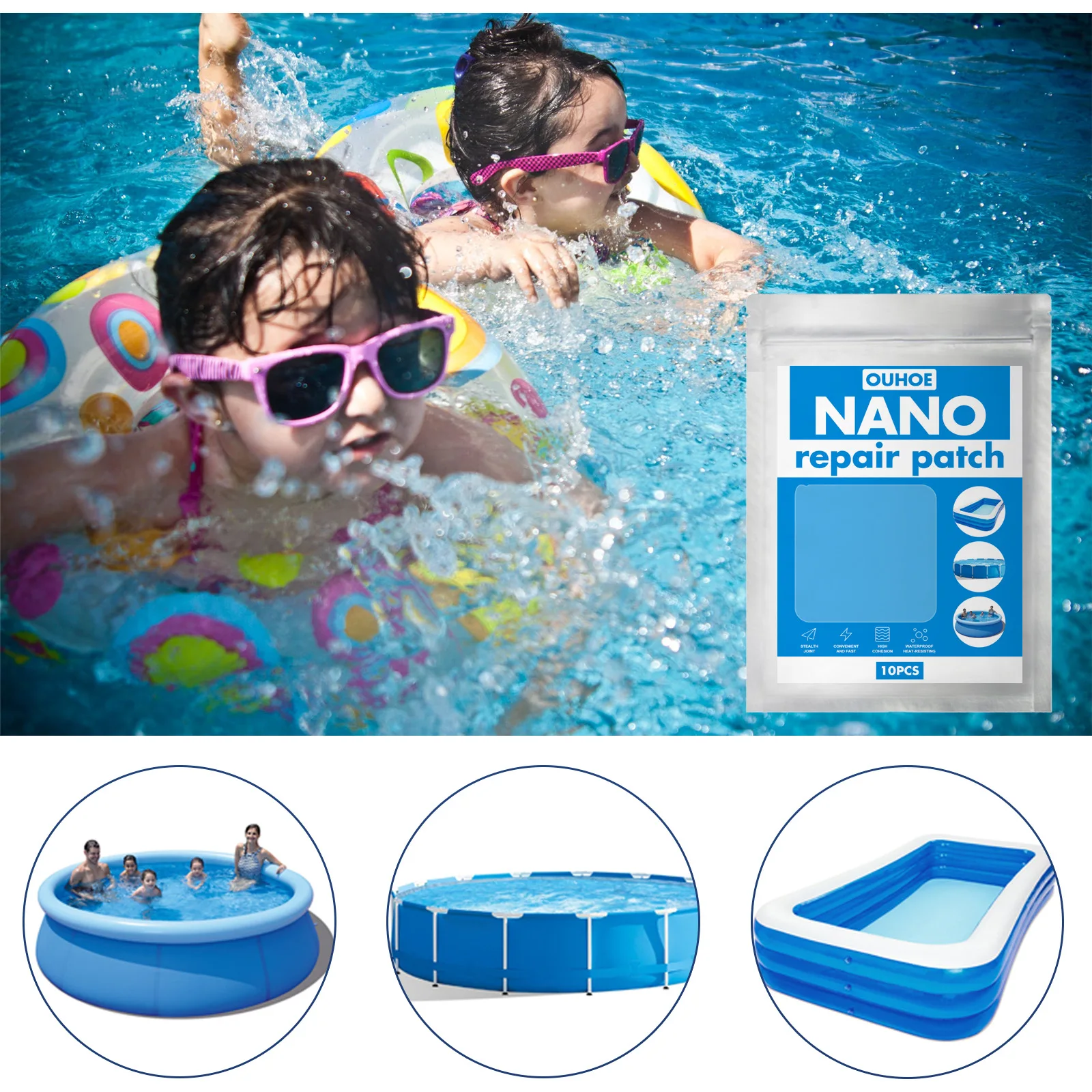 

Inflatable Repair Kit Swimming Ring Waterproof Adhesive Nano Repair Patch Self-AdhesiveRepair Patch forWater Mat Accessories