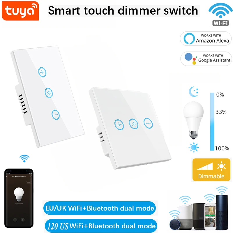 

Умный светодиодный светильник Tuya Smart Life с Wi-Fi и сенсорным выключателем, стеклянная панель с бесконечным затемнением, голосовое управление д...