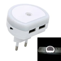 dual usb charger port led night lamp bedside switch wall lamp with lighting sensor control euus plug emergency lights for home
