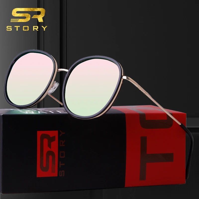STORY Retro Round Polarized Sunglasses Women 2020 Brand Design Vintage Trendy Green Lens Sun Glasses Shade Female with Case | Аксессуары