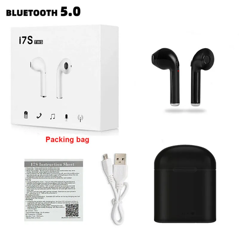 i7s Black RGLM i7s TWS беспроводные наушники Bluetooth наушники i9s TWS Bluetooth наушники спортивные наушники гарнитура с микрофоном для смартфона - Цвет: i7s Black