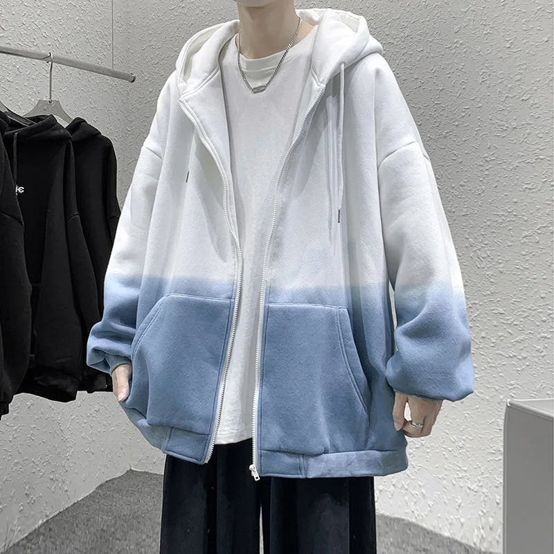 

Korean fashion gradient cardigan sweater men's wild loose hoodie jacket autumn new trend ins zipper long-sleeved men's clothing