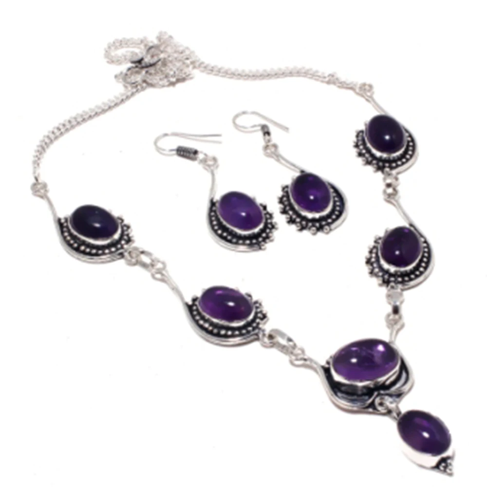 

Amethysts Necklace + Earings Silver Overlay over Copper, 53.5 cm , N4239