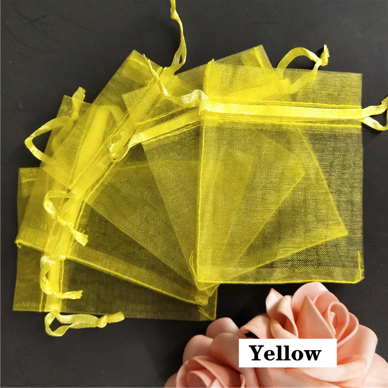 50 шт., 7x9, 9x12, 10x15, белые прозрачные пакеты, мешочек на шнурке, саше из органзы, Подарочная сумка для ювелирных изделий, Свадебная вечеринка, упаковка бус 5Z - Цвет: Yellow