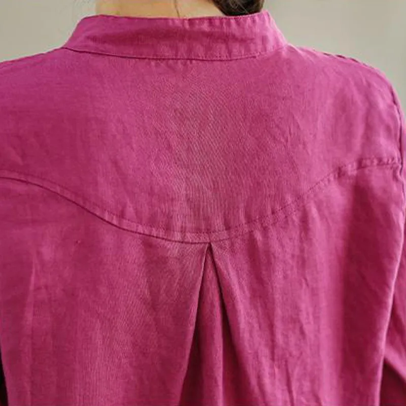 

Cotton Linen Comfortable O-neck Long Sleeve Single Breasted Shirt 2021 Autumn New Solid Color All-match Women Tops
