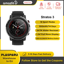 Original Amazfit Smart Watch Stratos 3 Outdoor Sports For Men GPS 5ATM Music 14 Days Smart Watch for Android iOS Phone