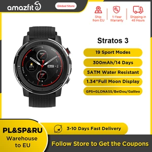 original amazfit smart watch stratos 3 outdoor sports for men gps 5atm music 14 days smart watch for android ios phone free global shipping