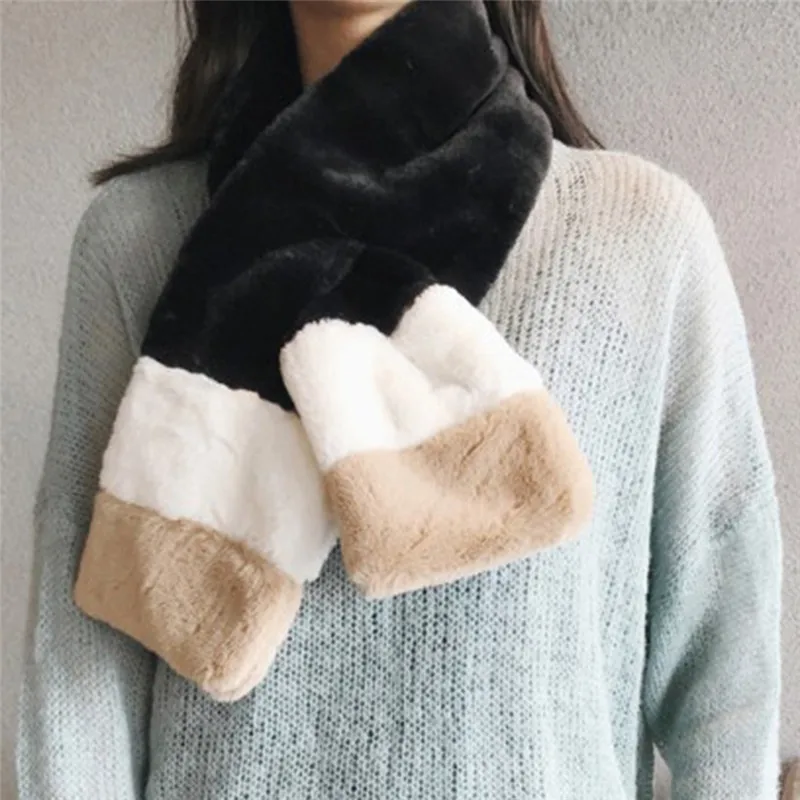 Imixlot Новые теплые зимние толстые шарфы из искусственного кроличьего меха женские