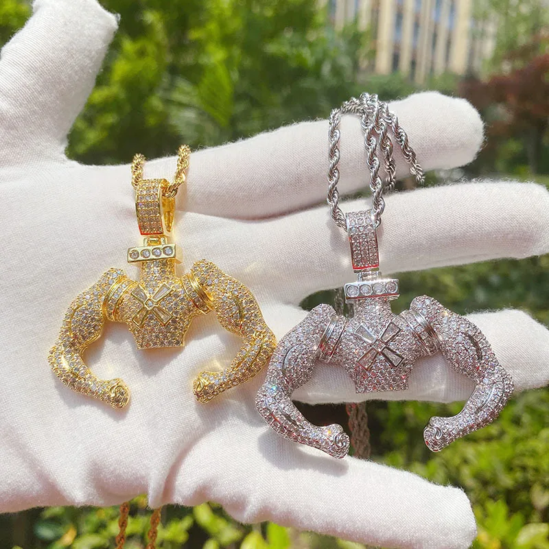 

Bling Bling Men's Iced Muscle Shape Pendants Mirco Pave Prong Setting with Zricon Hip Hop Men Jewelry Birthday Gift for Men 2022