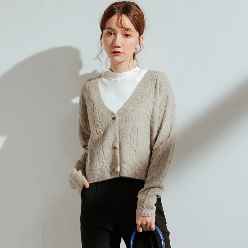 2019 Осень Зима Новый изогнутый шнур свитер пальто розовый зеленый корейский