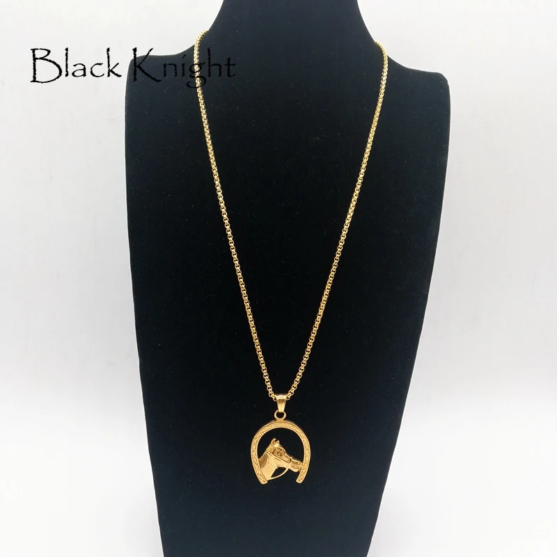 

wholesale Well polished horse head in horseshoe necklace pendant mens hip hop jewelry stainless steel necklace CAGF0305