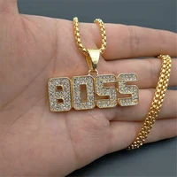 dropshipping stainless steel iced out boss letters pendants necklaces mens zircon hip hop boss jewelry with gold chain