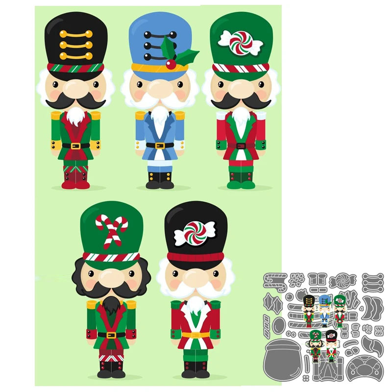 

5-in-1 Nutcracker Walnut Soldier 2022 New Metal Cutting Dies Stencils Die Cut for DIY Scrapbooking Album Paper Card Handicrafts