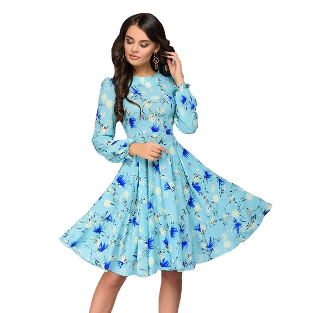 

New Fashion Print 3 / 4 Sleeve Print A-Line Pleated Dress For Women
