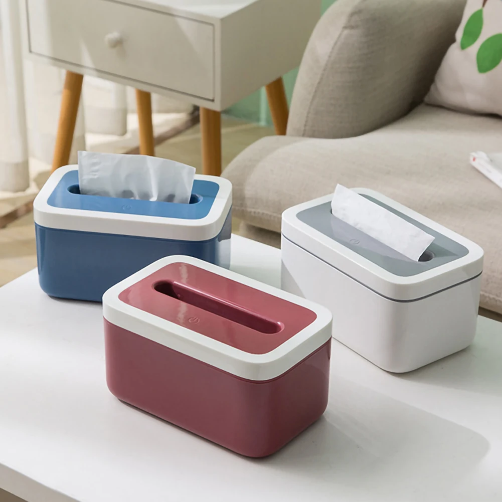 

USB Charge Tissue Box with Night Light Modern Plastic Paper Cover Home Car Napkins Holder Case Home Organizer Decoration Tools