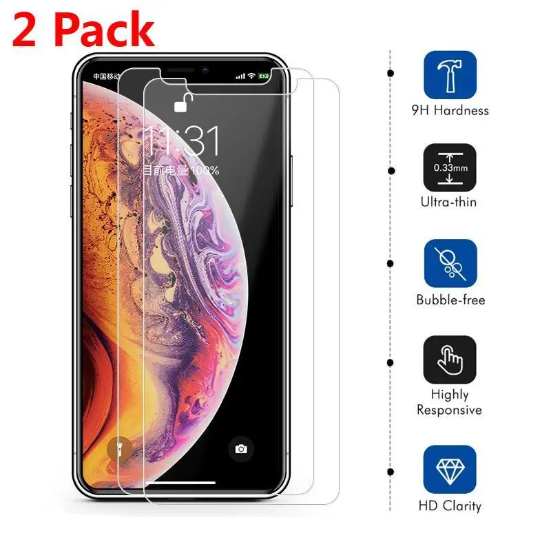 2 шт стекло для iPhone 11 Pro макс. Закаленное протектор экрана 6S 6 7 8 Plus X XS Max XR 4S 5 5S 5C SE