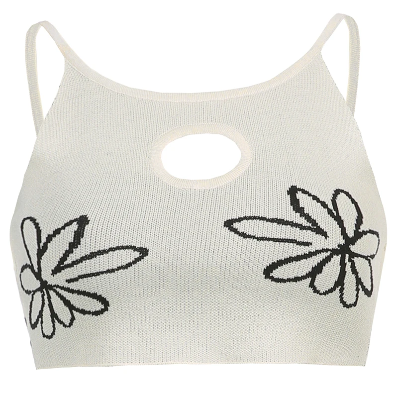 

HEYounGIRL Cut Out Floral Print Sleeveless Knit Top Summer Casual Vintage Spaghetti Strap Crop Top Tee Fashion Y2K 90s Camisole