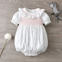 baby smocked white rompers infant girls hand made smocking jumpsuit children boutique smock clothes customized clothing