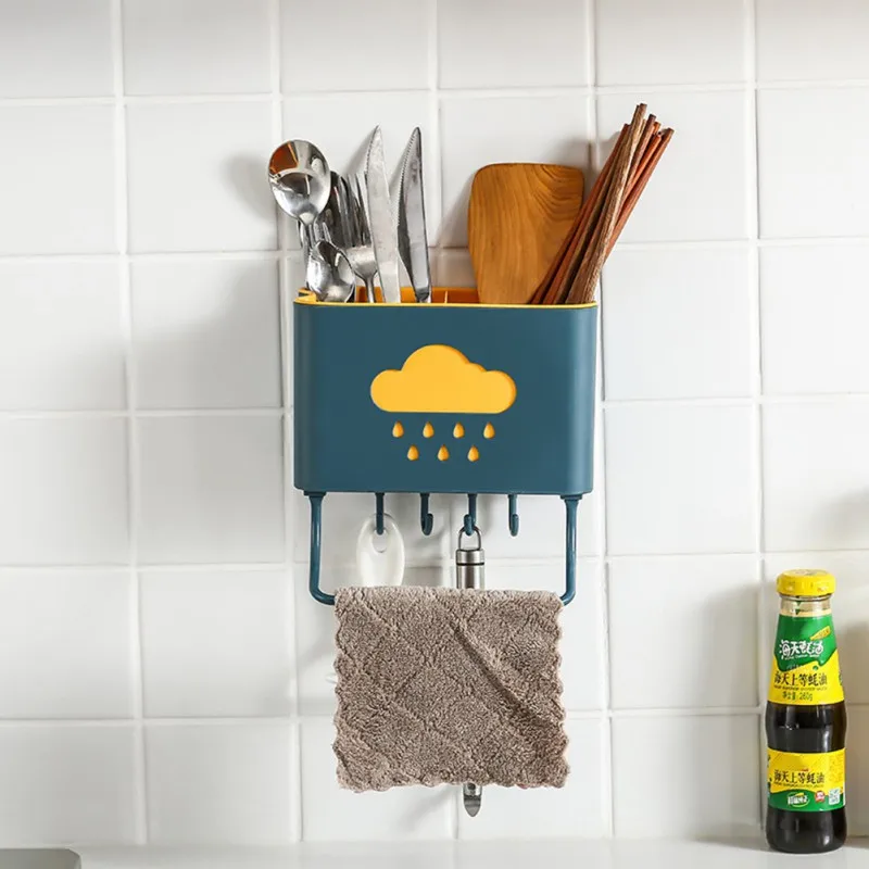

Multifunctional Drain Cage Cutlery Storage Box Wall-Mounted Chopsticks Tube Drying Rack Knife Stand Holder Tableware Storage Box