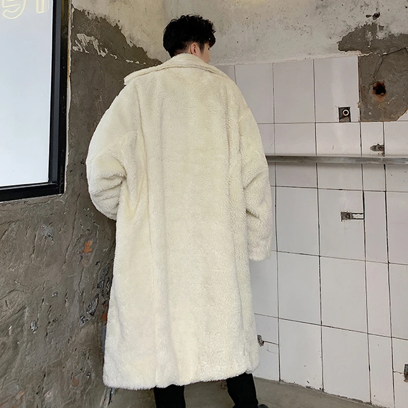 Зимний мужской длинный плащ свободное плотное пальто из овечьей шерсти верхняя