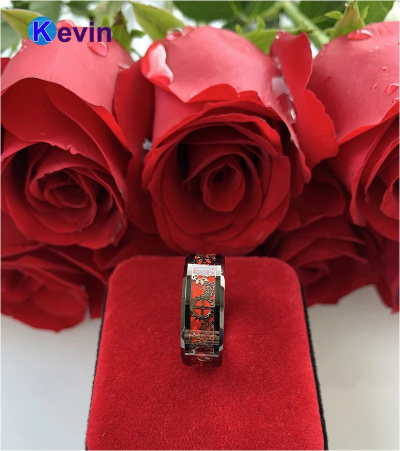 8 мм черное обручальное кольцо из вольфрама с черным механическим зубчатым