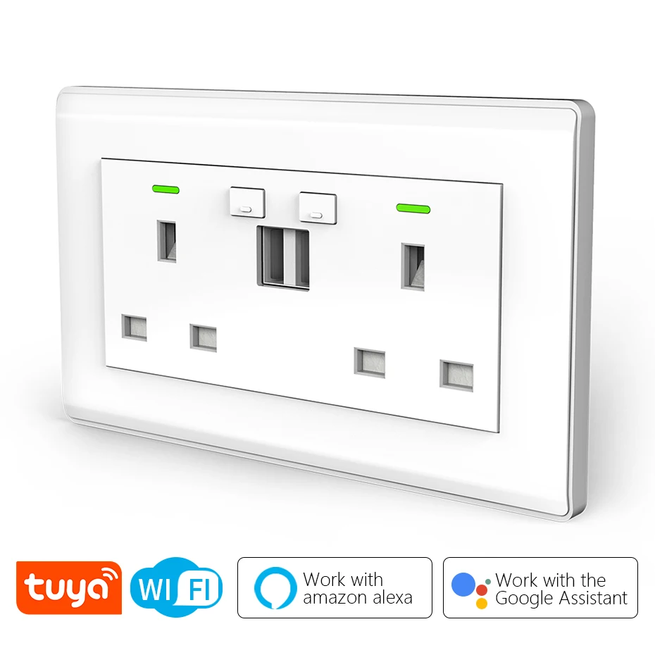 

CBE UK Tuya Smart Wall Socket Double USB Ports Charger 10A Smart Devices Work with Alexa Google Home Voice Ontrol