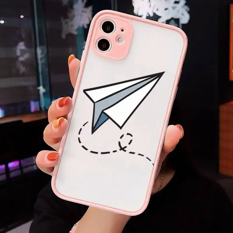

paper airplane Childhood flying cute Phone Case Pink matte transparent For iPhone 7 8 x xs xr 11 12 pro plus max mini Clear