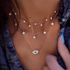 Ожерелье женское многослойное в богемном стиле, модное ожерелье с детализированными звездами, кристаллами, синими глазами, очаровательное ювелирное изделие, хороший подарок