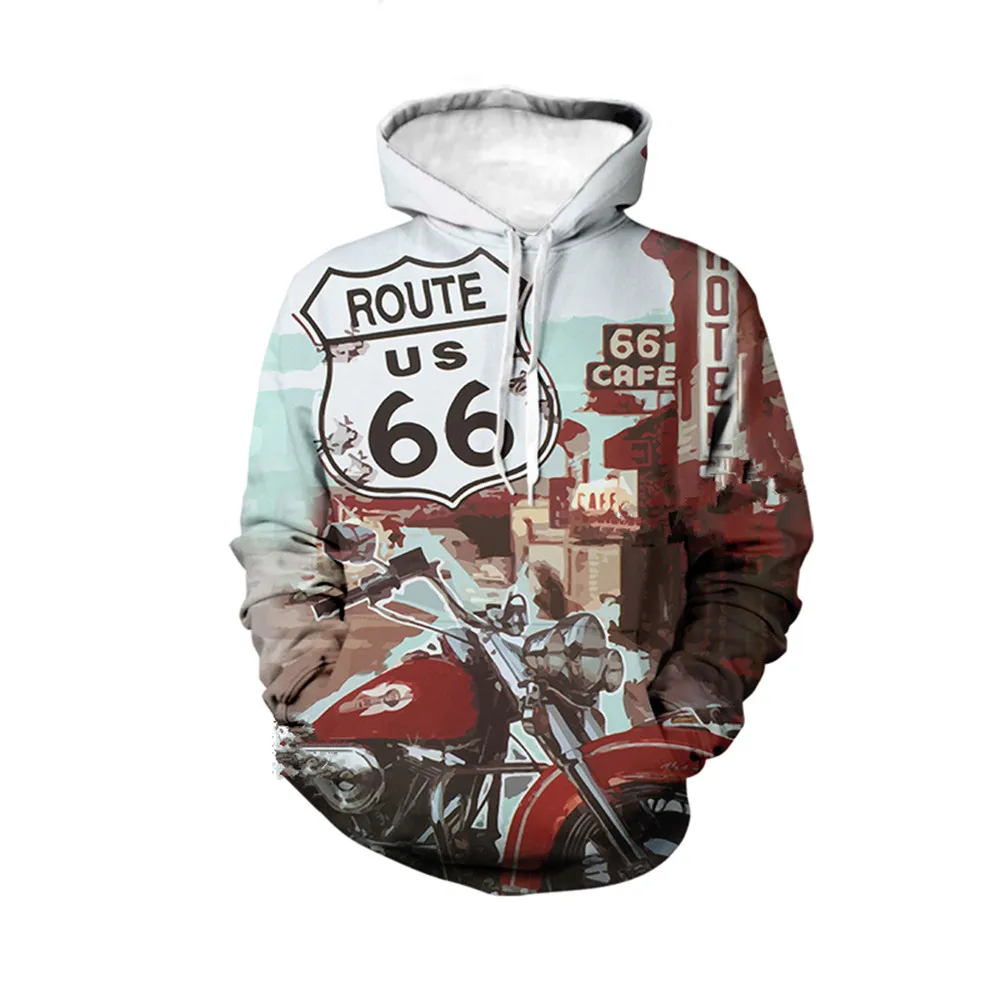 

Hip Hop Hoodie Highway 66 Divertido moletom com capuz impresso em 3D Roupa casual americana Men Sweatshirt with A Hood Hoodies